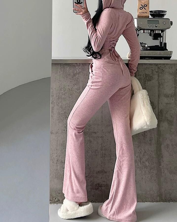 磨毛連帽收腰休閒褲套裝