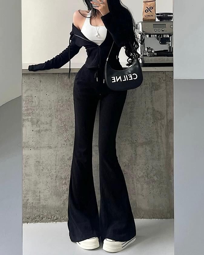 磨毛連帽收腰休閒褲套裝