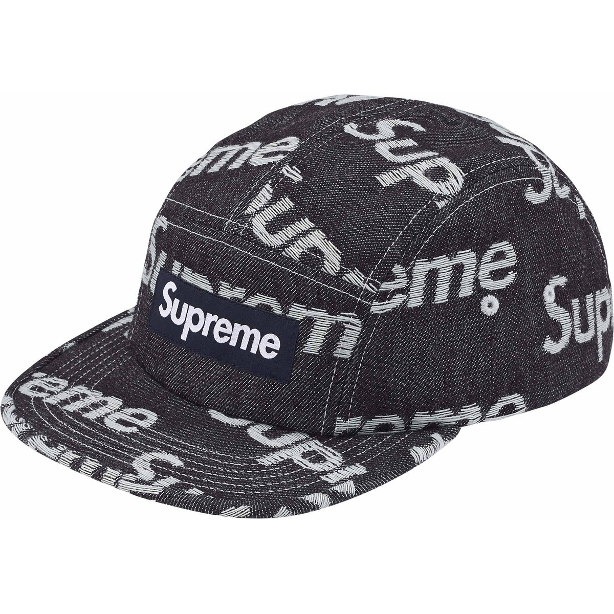 [現貨] Supreme FW25 Jacquard Logos Denim Camp Cap | BLACK / INDIGO