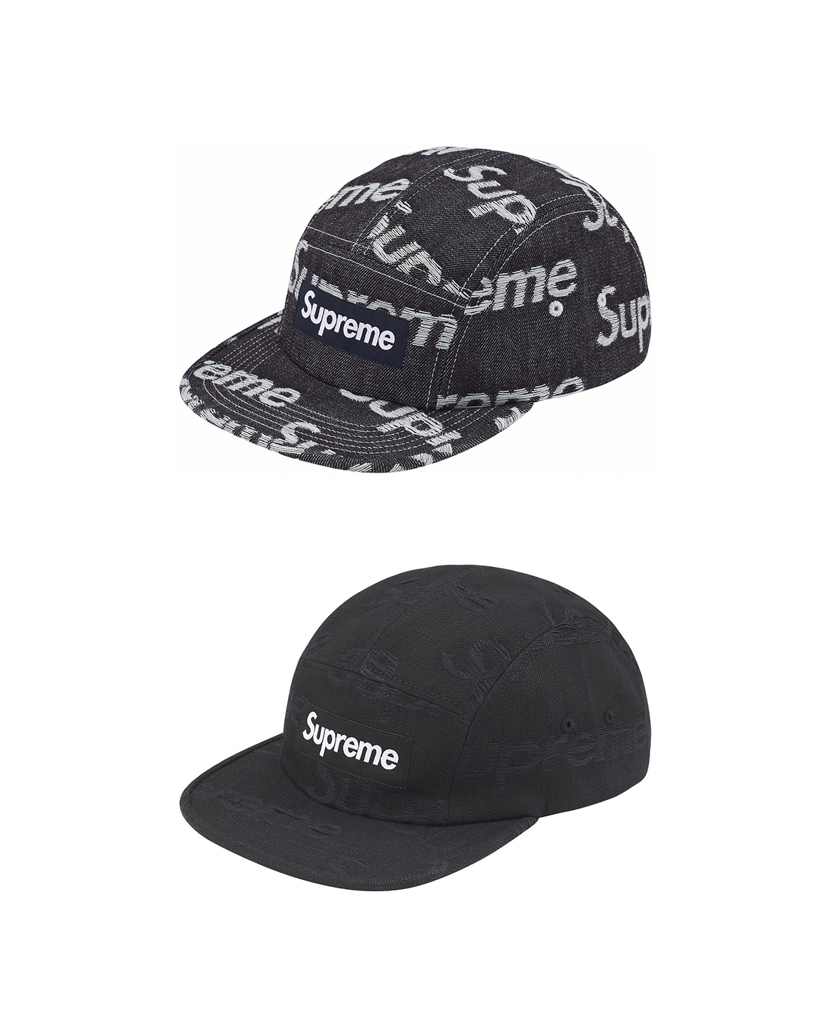 [Instock] Supreme FW25 Jacquard Logos Denim Camp Cap | BLACK / INDIGO