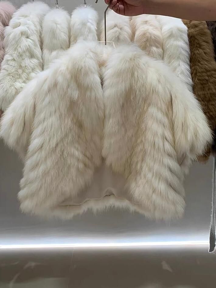 翻領100%狐狸毛車條輪廓斗篷外套