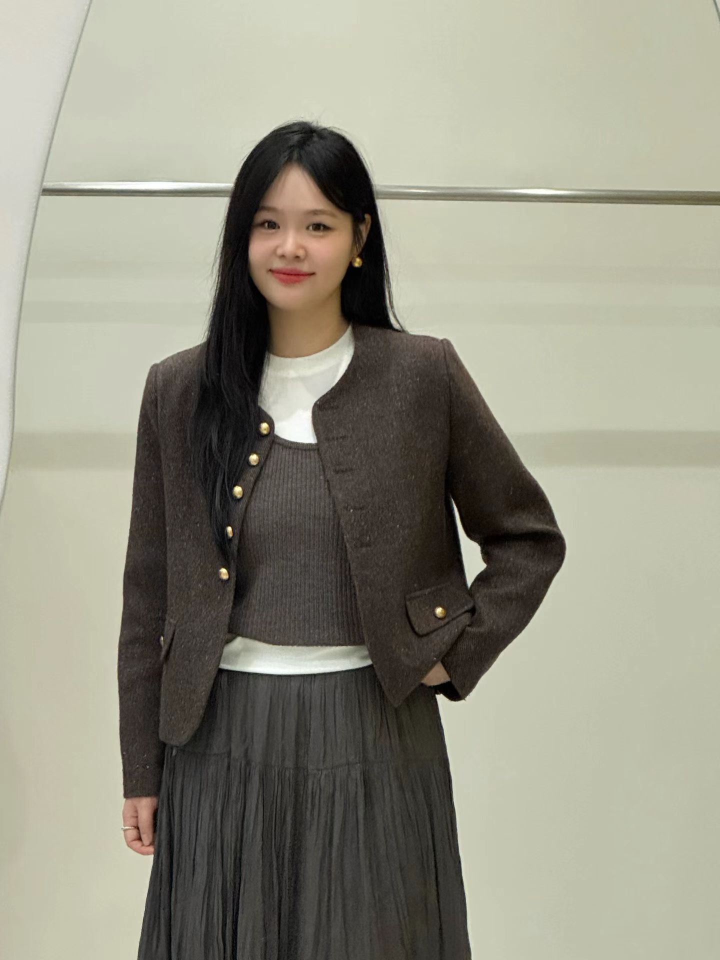 ABB5203 亮紐扣羊毛長袖外套