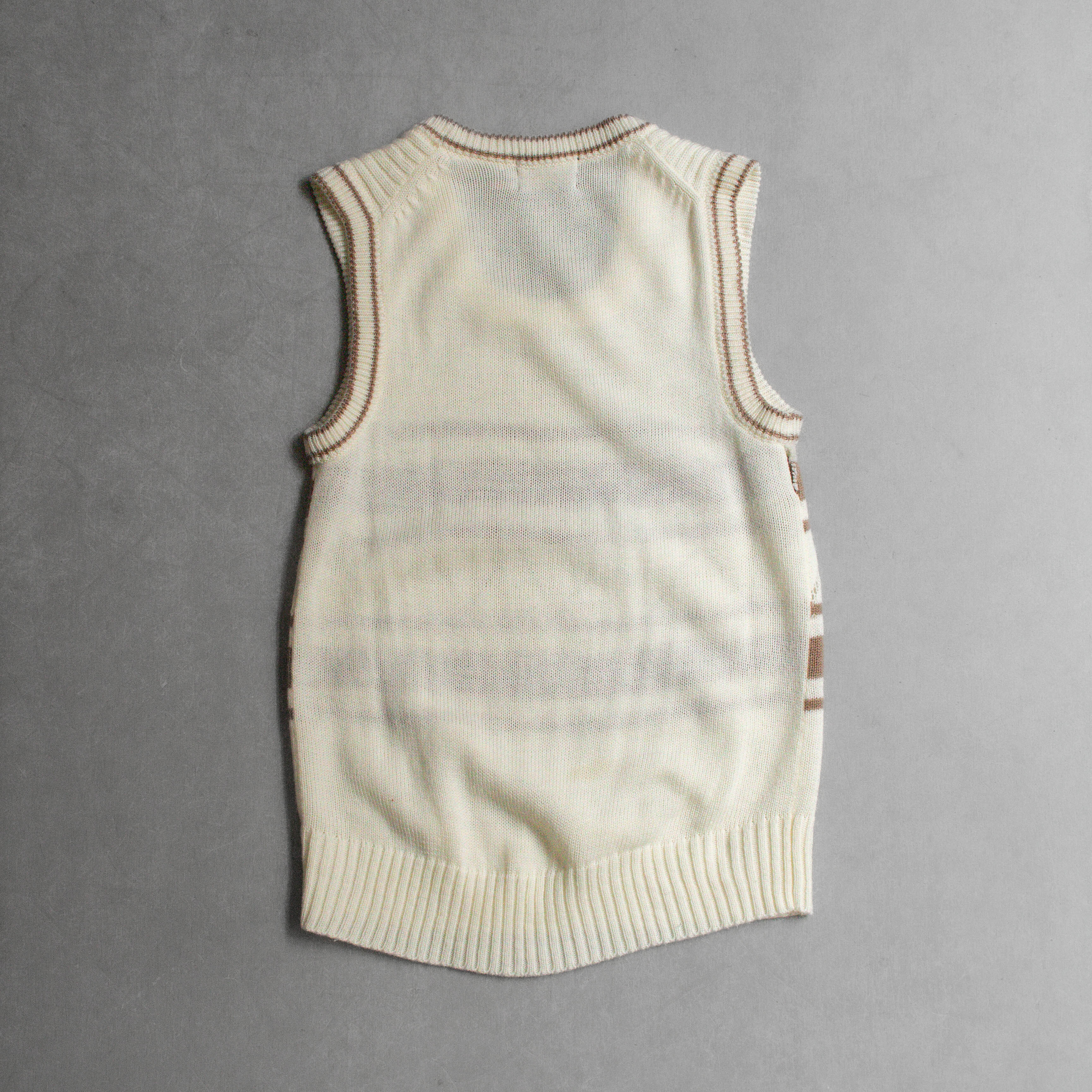 70S VINTAGE KNITTED VEST 美國 米白 條紋 針織 U領 背心