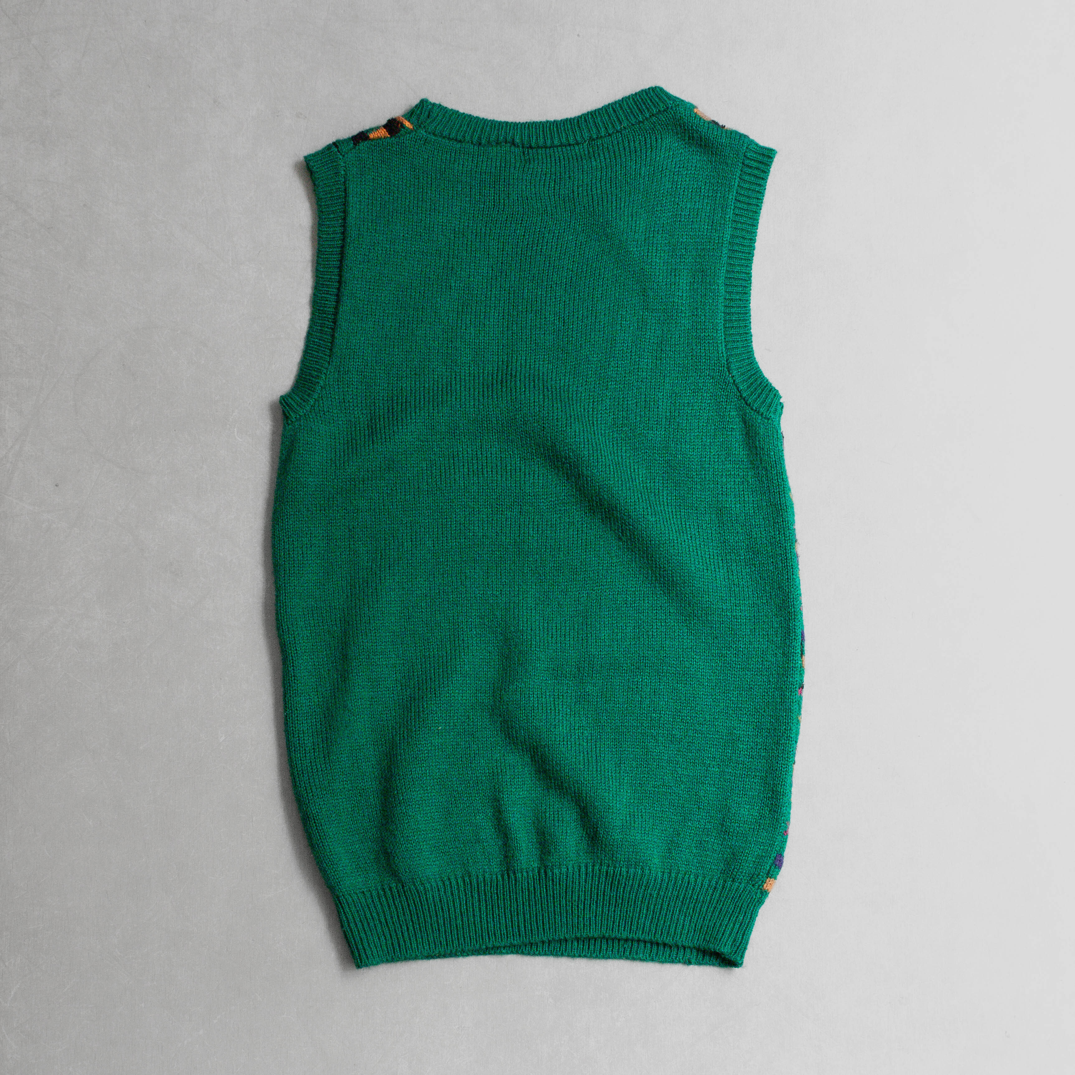 80S VINTAGE KNITTED VEST 美國 綠色 針織 圖案 圓領 背心