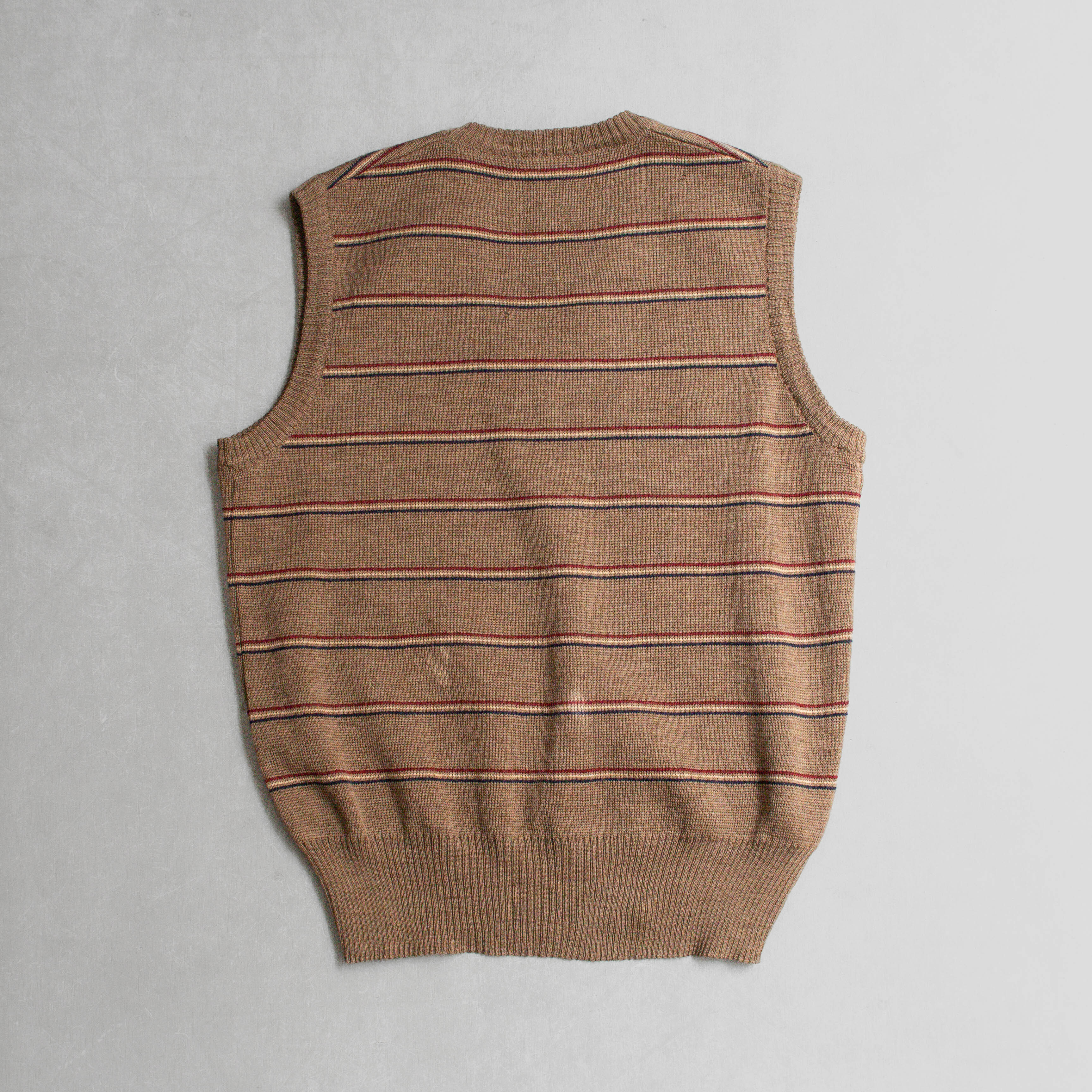 80S VINTAGE KNITTED VEST 美國 卡其 條紋 針織 V領 背心