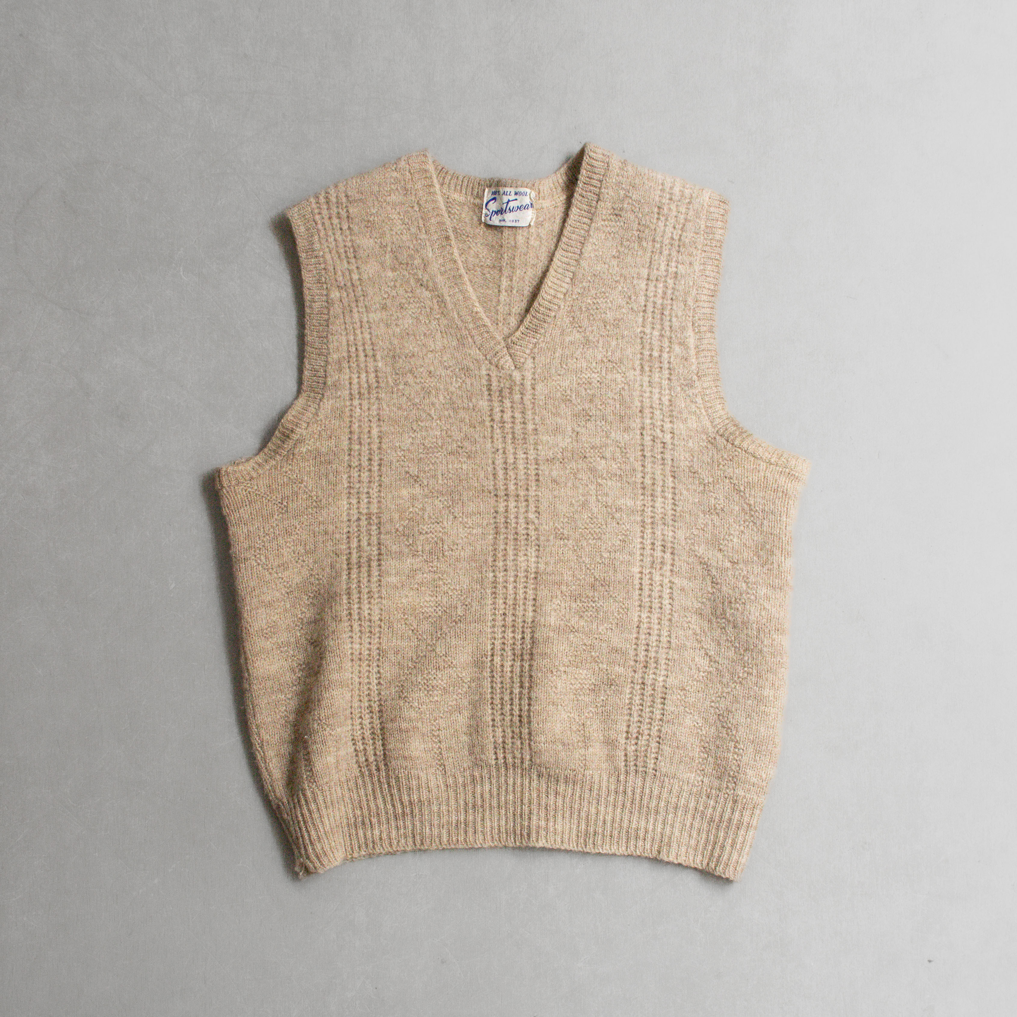 50-60S SPORTSWEAR KNITTED VEST 美國 卡其色 羊毛 麻花 針織 背心
