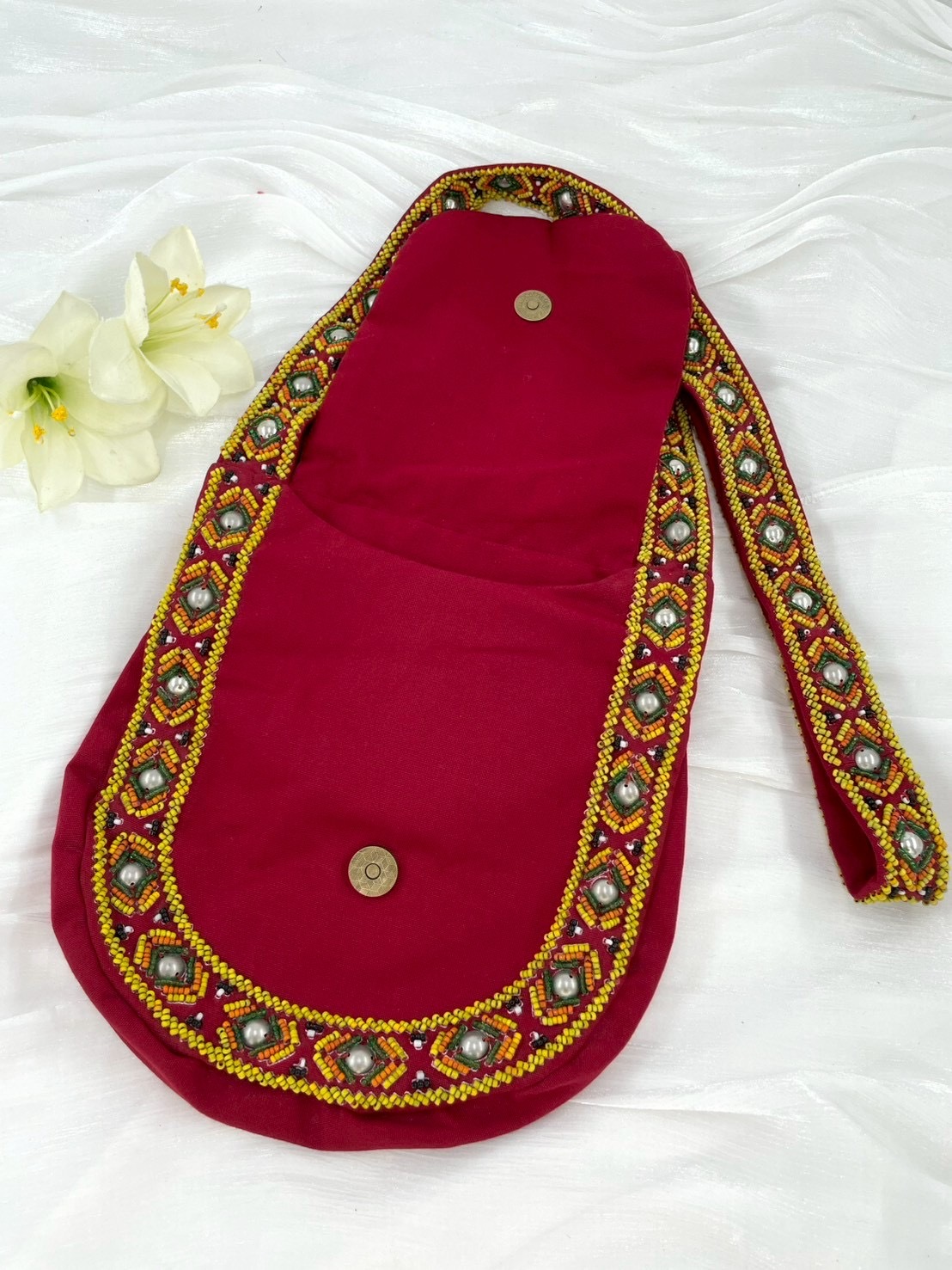 紅No.6-珠繡肩背包寬22深24長120