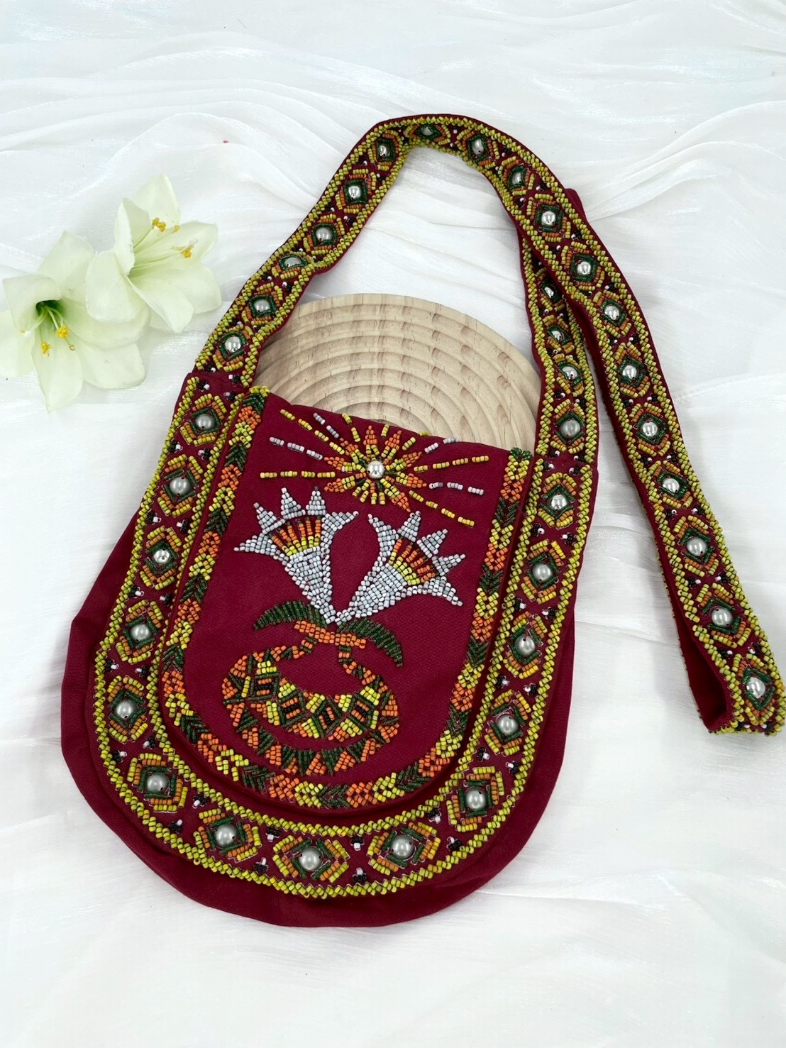 紅No.7-珠繡肩背包寬22深24長120