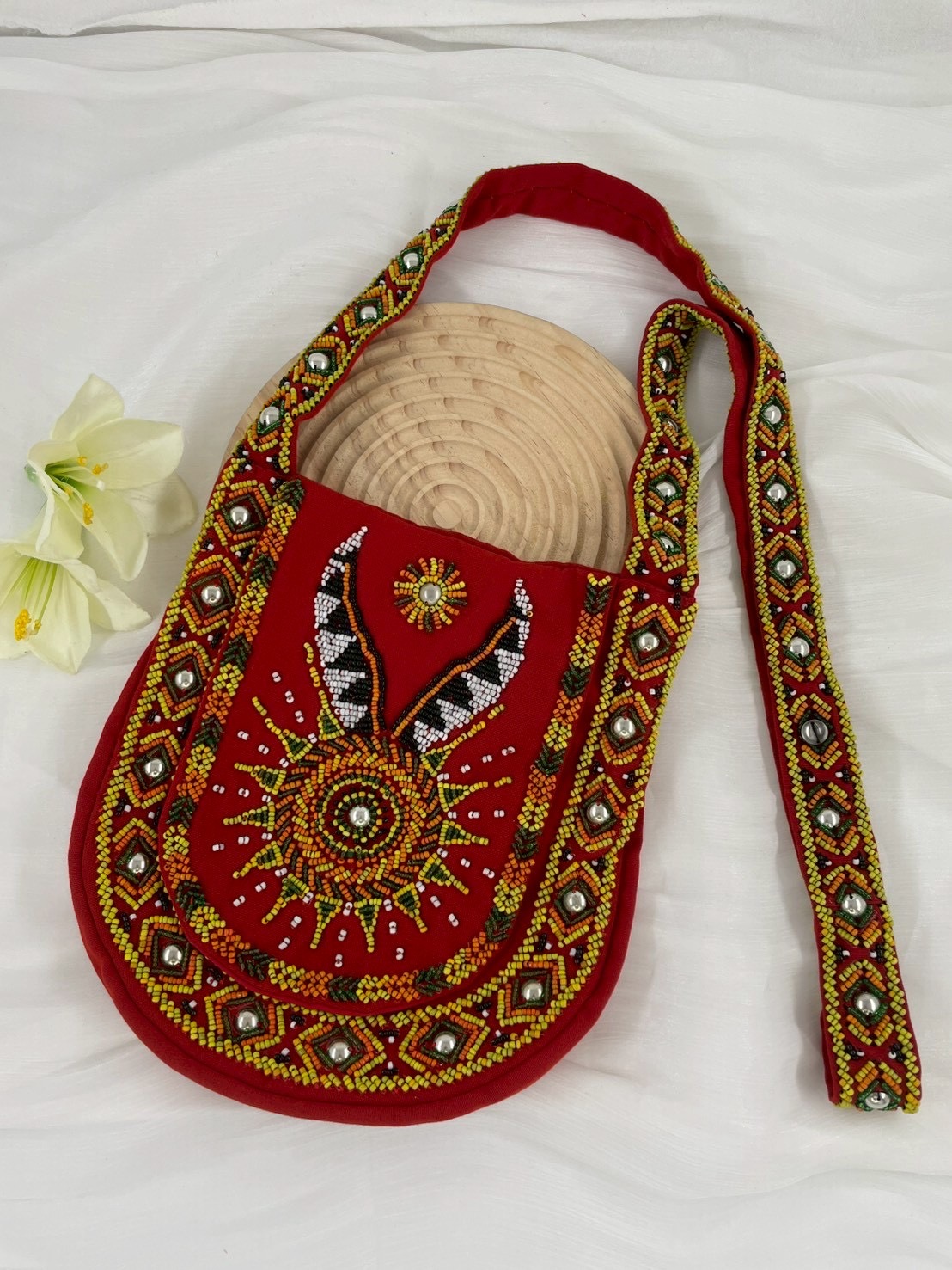 紅No.6-珠繡肩背包寬22深24長120