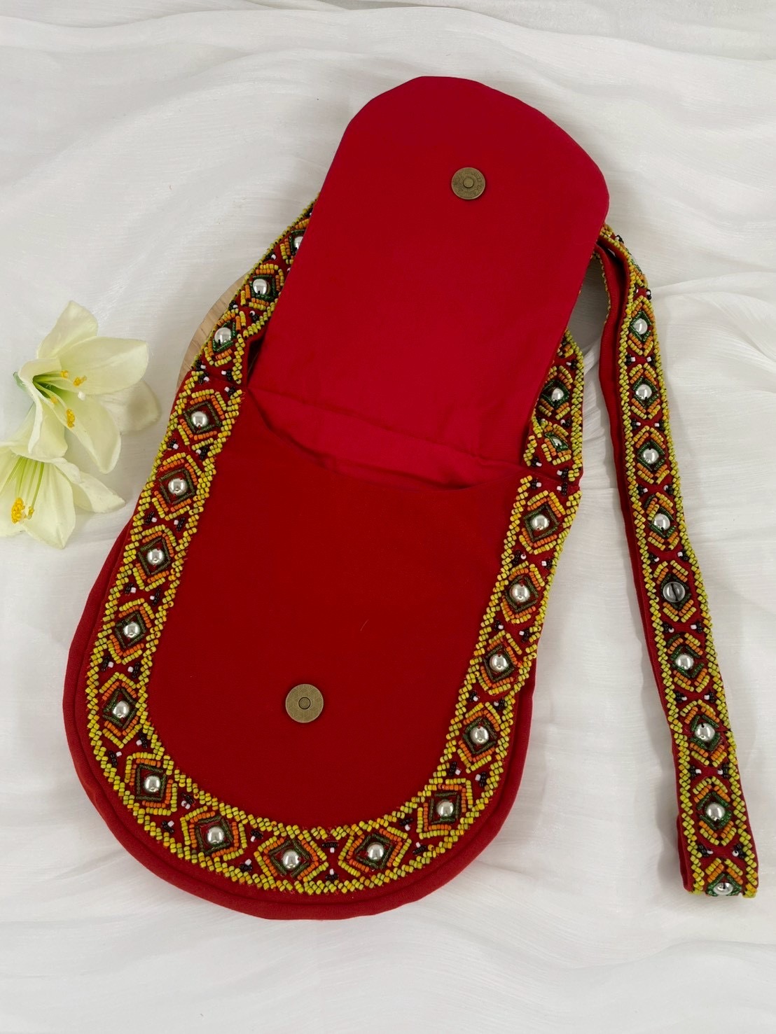 紅No.6-珠繡肩背包寬22深24長120