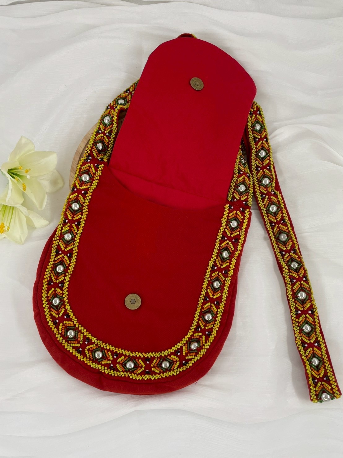 紅No.3-珠繡肩背包寬22深24長120