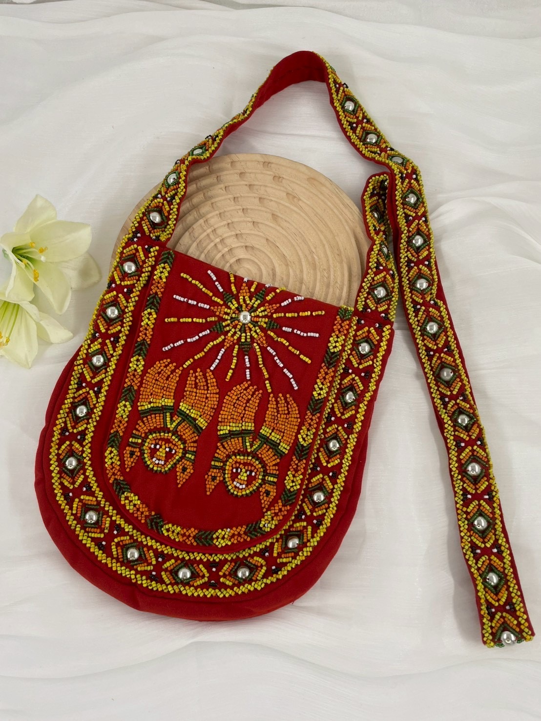 紅No.3-珠繡肩背包寬22深24長120