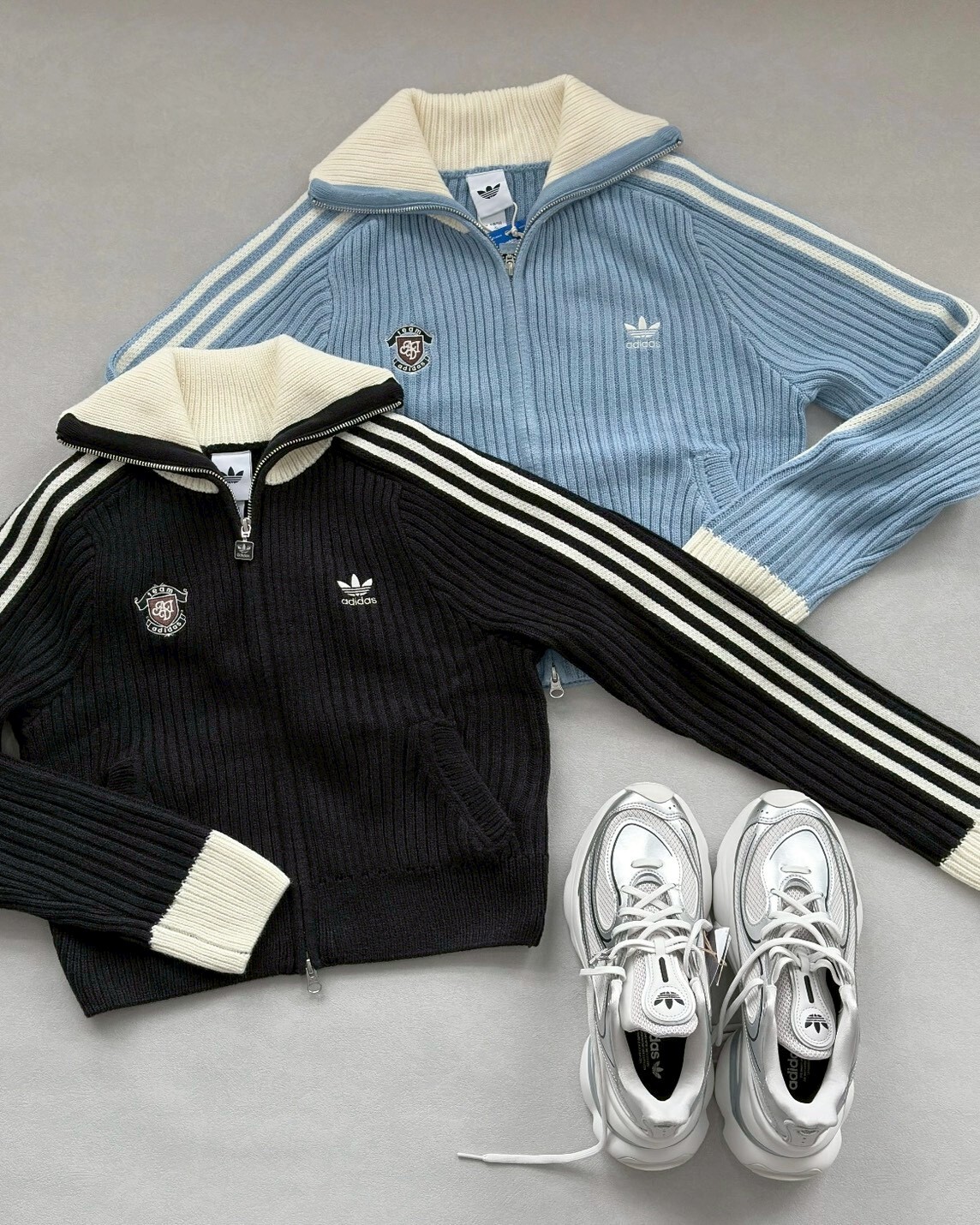 ADIDAS ORIGINALS TEAM FULLZIP 宋雨琦同款 雙拉鍊外套 坑條 立領 針織衫 共2色 女款