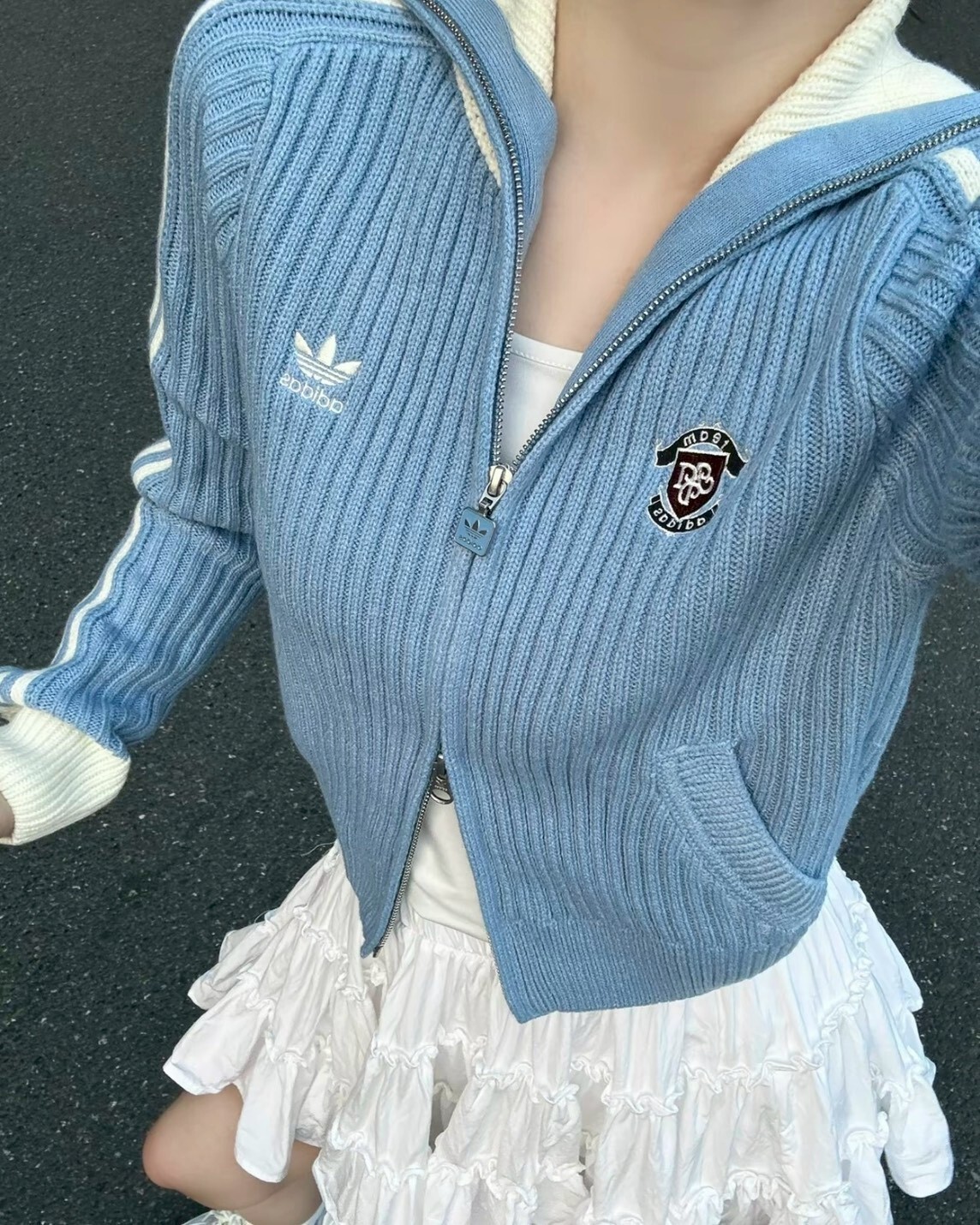 ADIDAS ORIGINALS TEAM FULLZIP 宋雨琦同款 雙拉鍊外套 坑條 立領 針織衫 共2色 女款