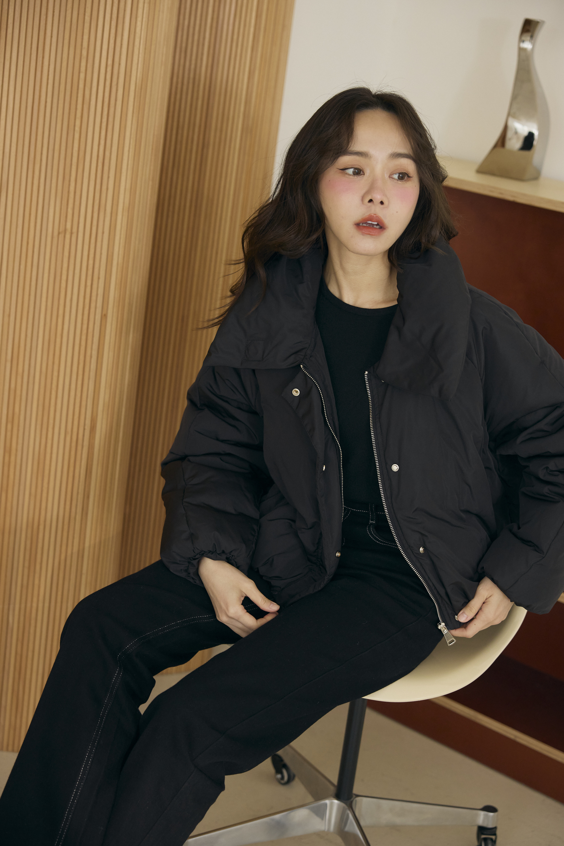 90鴨絨羽絨外套-黑