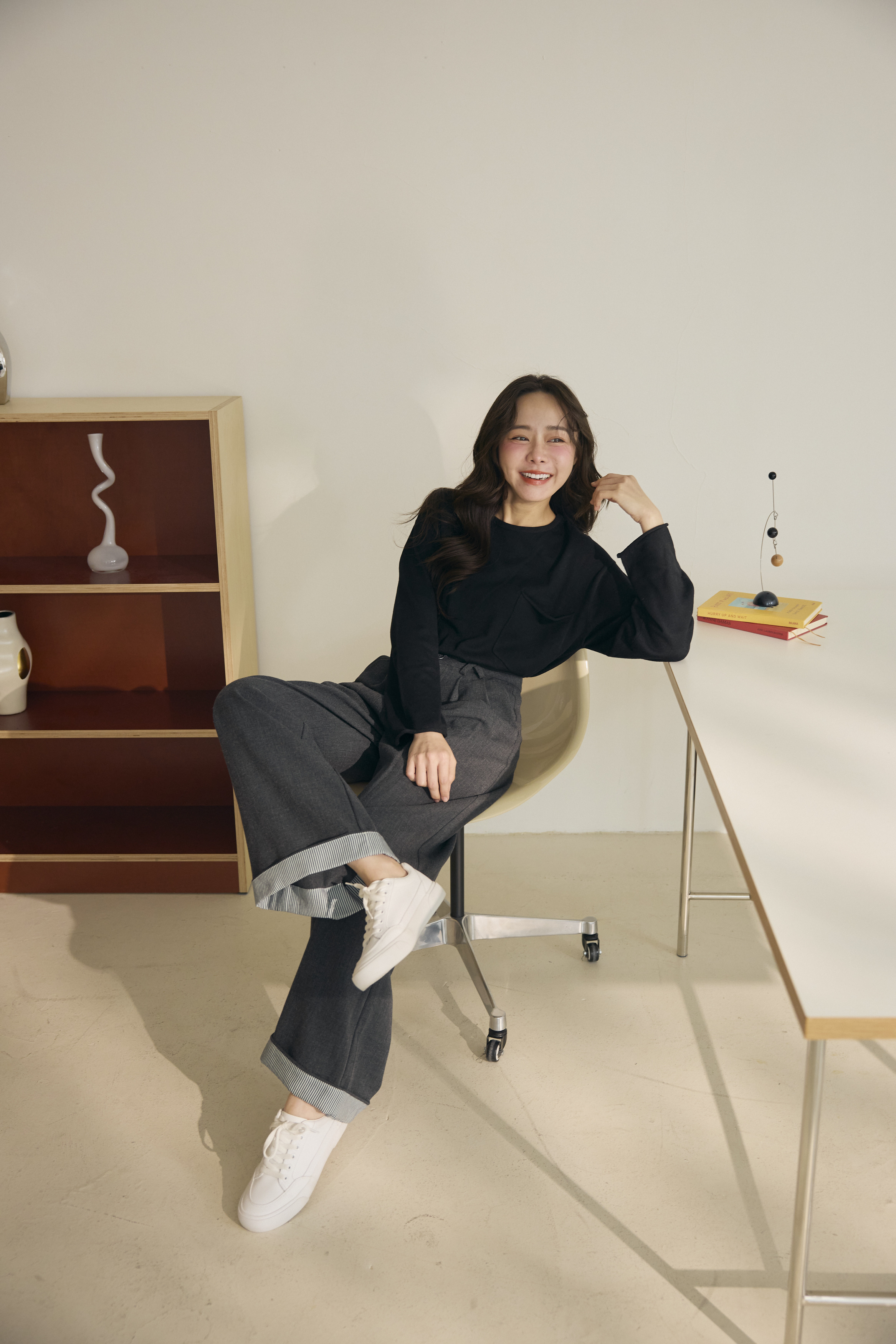 厚磅反摺兩穿灰褲