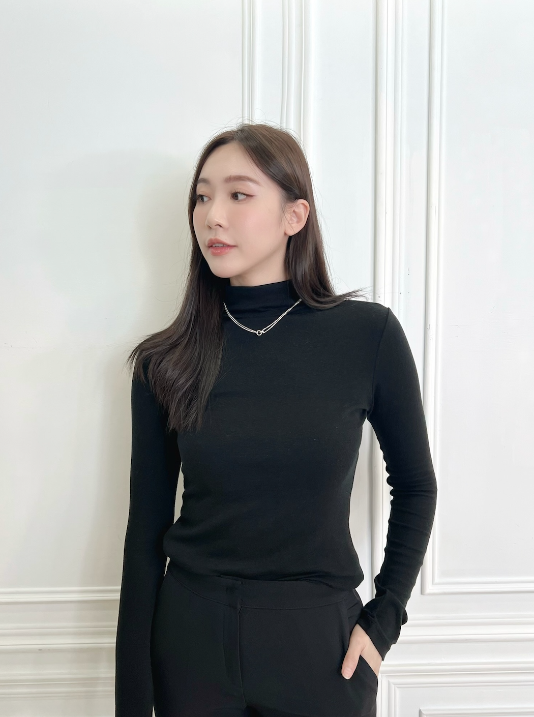 天絲+羊毛舒適高領上衣