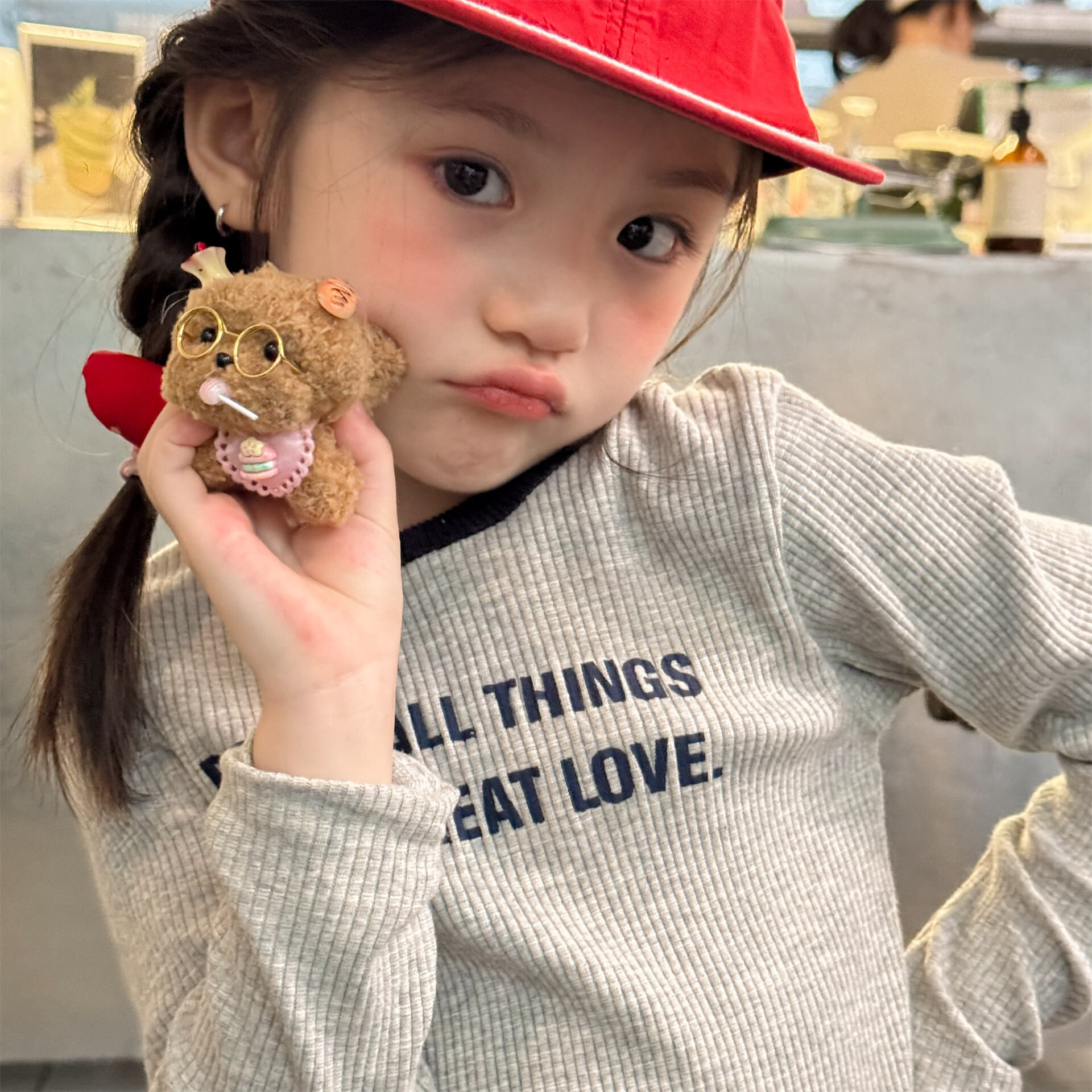 拼色領印字長袖上衣(80-130)