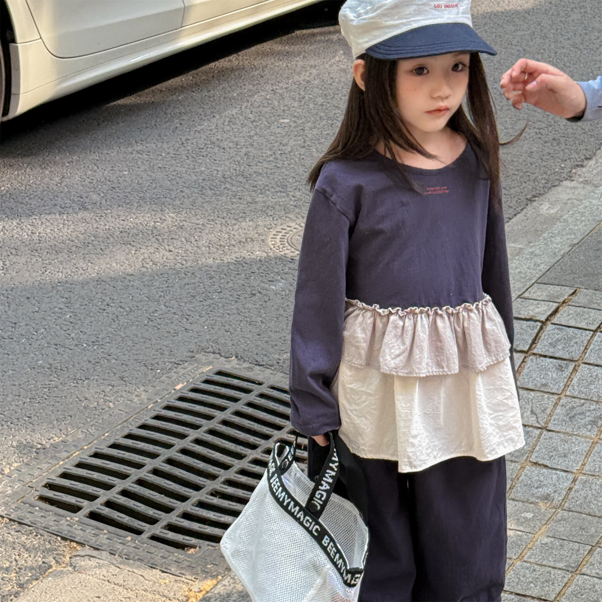 印字拼接蛋糕裙擺上衣(80-130)