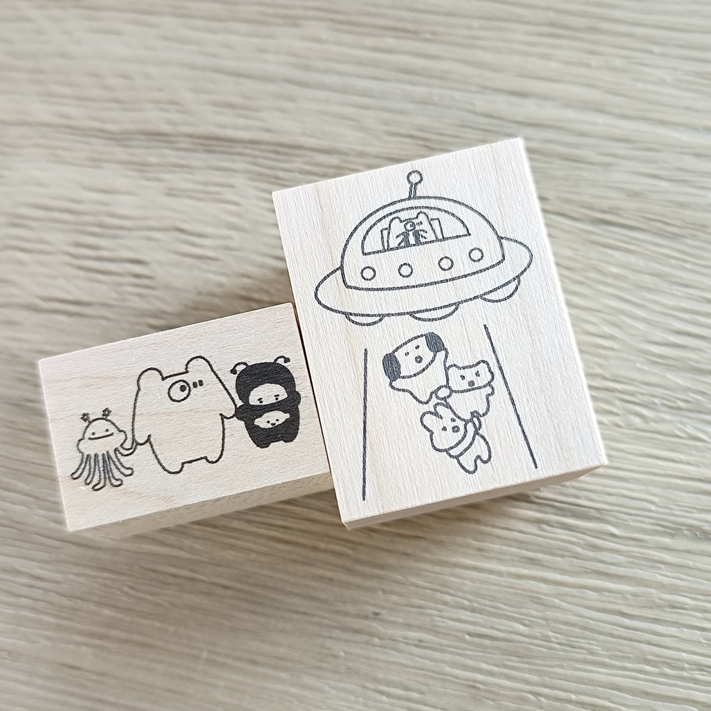 日本aino × ikhanko．飛碟UFO/外星人 手帳木頭印章