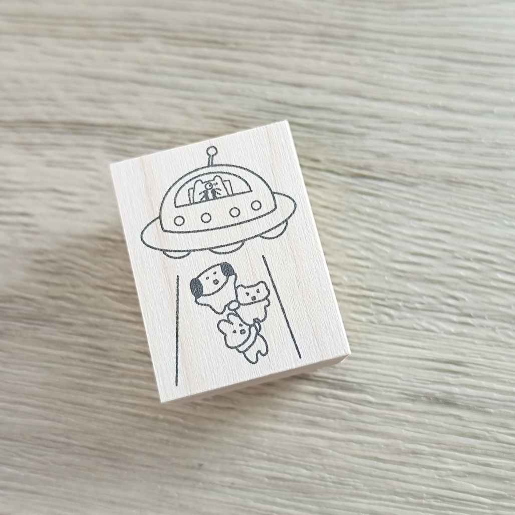 日本aino × ikhanko．飛碟UFO/外星人 手帳木頭印章