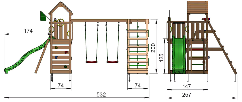 Jungle Safari | Wooden climbing frame with swings & climbing net