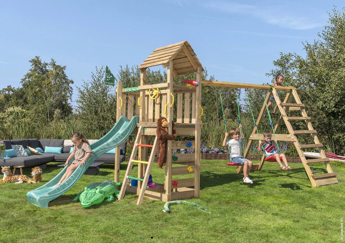 Jungle Safari | Wooden climbing frame with swings & climbing net