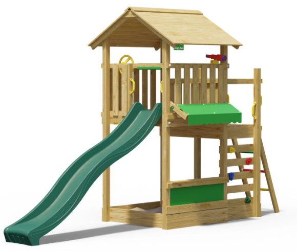 Jungle Bayou | Wooden climbing frame with slide & market stall