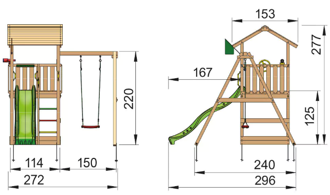 Jungle Casa | Wooden climbing frame with swing
