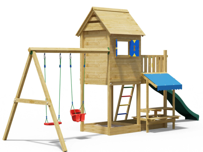Jungle Cabana | Tower playhouse with double swing