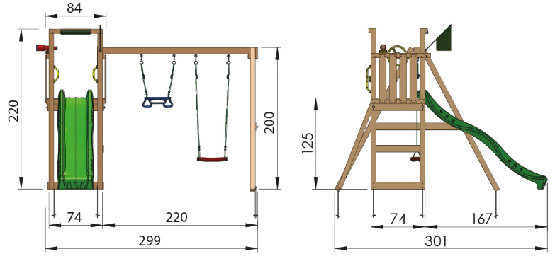 Jungle Tower | Wooden climbing frame with double swing