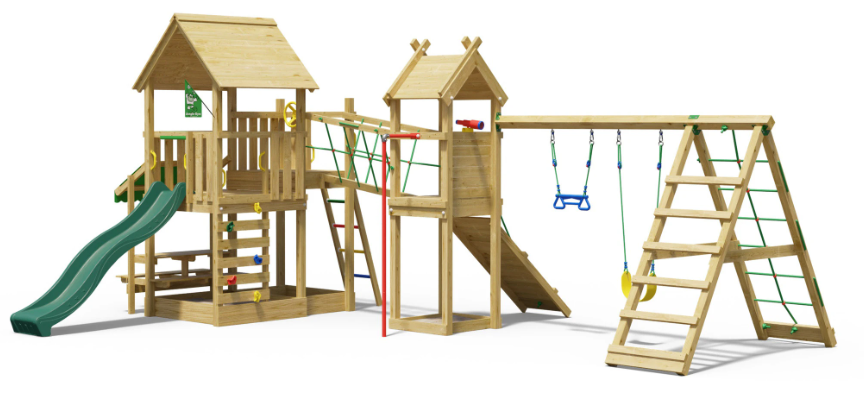 Jungle Pavillon | Wooden climbing frame with swings & climbing net