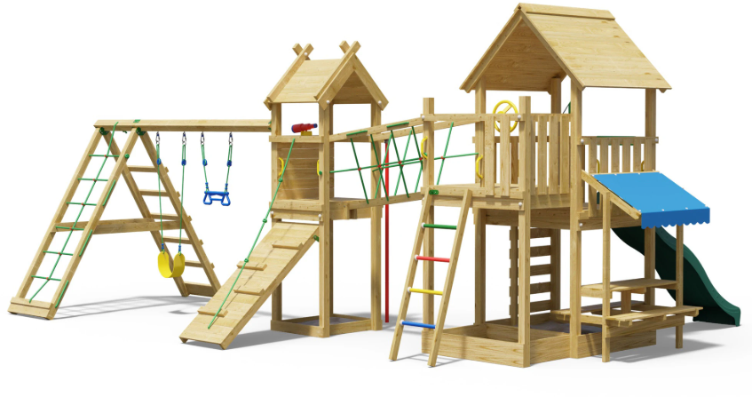 Jungle Pavillon | Wooden climbing frame with swings & climbing net