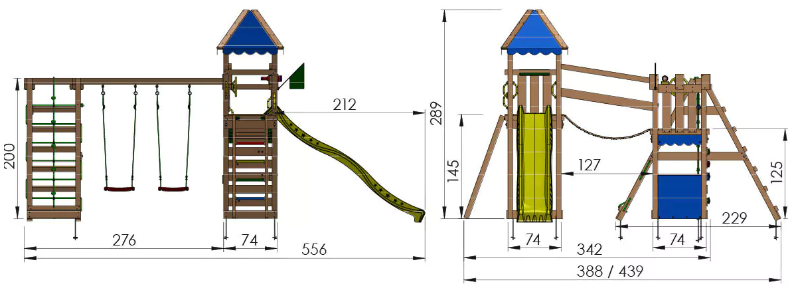 Jungle Explorer | Wooden climbing frame with swings & climbing net