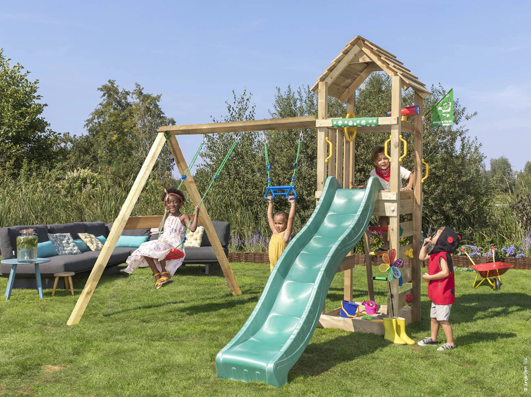 Jungle Cocoon | Wooden climbing frame with double swing