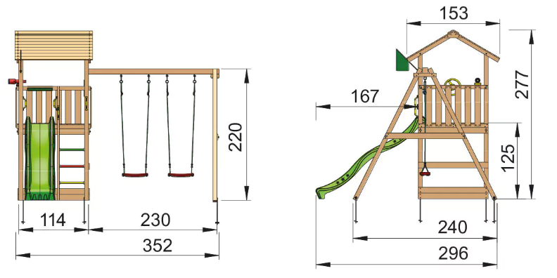 Jungle Casa | Wooden climbing frame with double swing