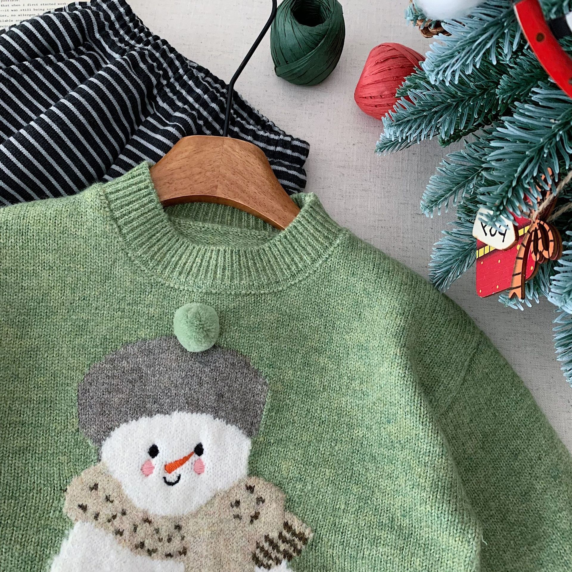 現貨110｜紅配綠聖誕小雪人針織毛衣 ᝰ     ‧₊