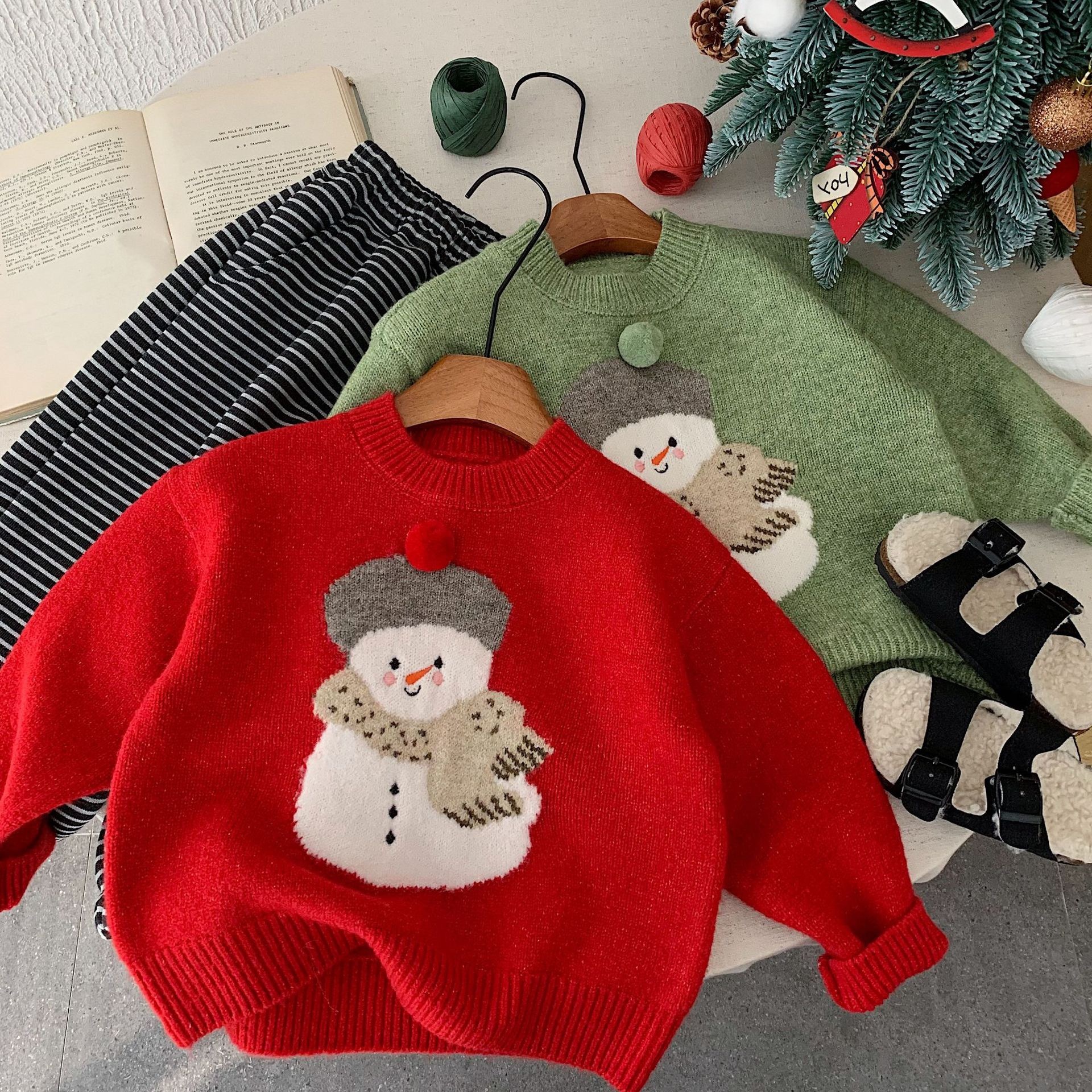 現貨110｜紅配綠聖誕小雪人針織毛衣 ᝰ     ‧₊