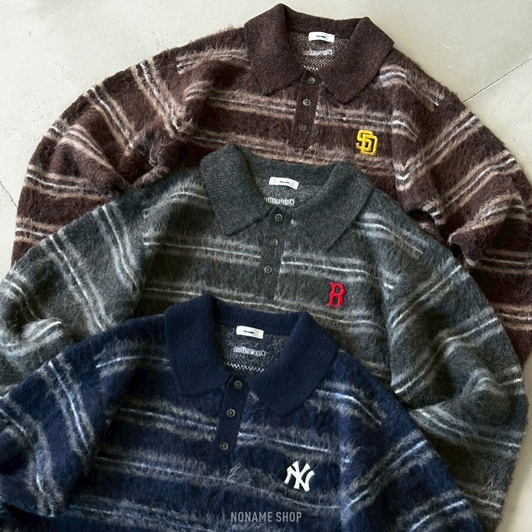 Perushu × MLB 聯名款 馬毛 針織 POLO衫 長袖 三色 (男/女同款)