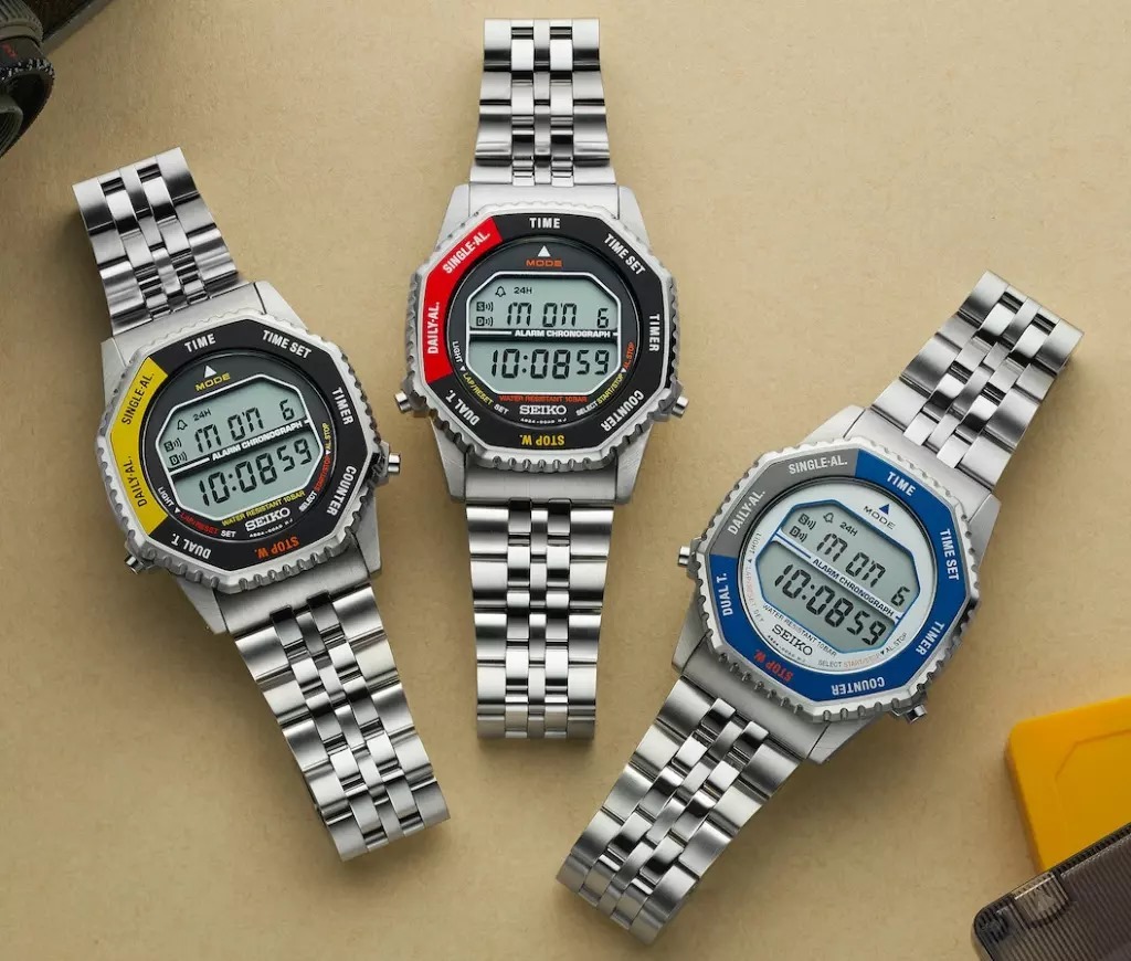 Seiko 精工 2025 Digital Quartz Essentials watch Rotocall Astronauts Collection 黃黑 SBJG017 / SMGG17 / 紅黑 SBJG019 /  SMGG19  / 藍灰 SBJG021 / SMGG21,  1980s Seiko digital watch 數碼石英腕錶，復刻品牌 1980 年代經典「Astronaut」