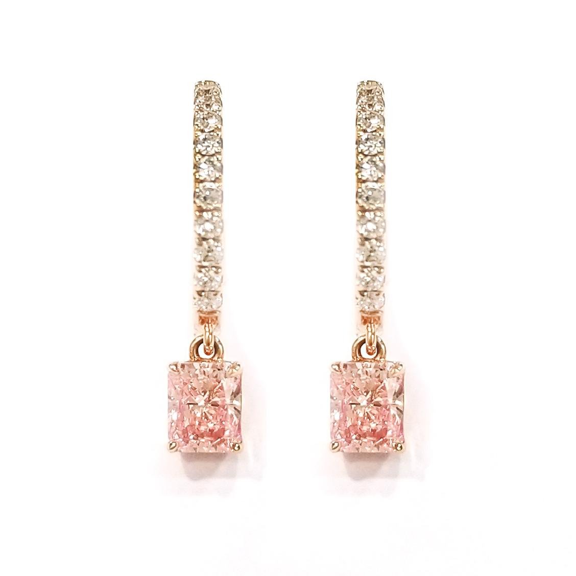 18K玫瑰金 實驗室培育粉鑽石垂吊耳環