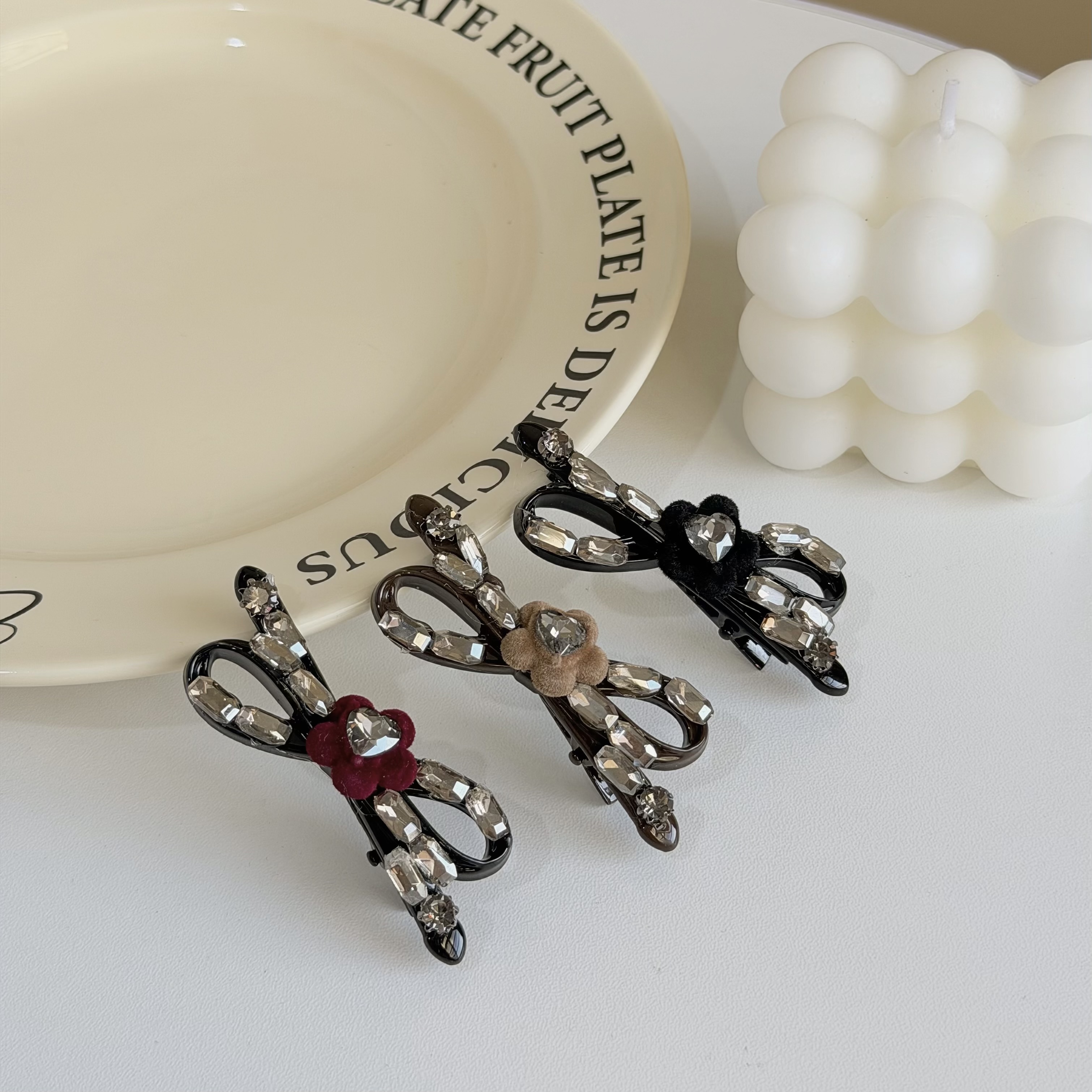 Z310排鑽絨布蝴蝶結壓夾【單支】