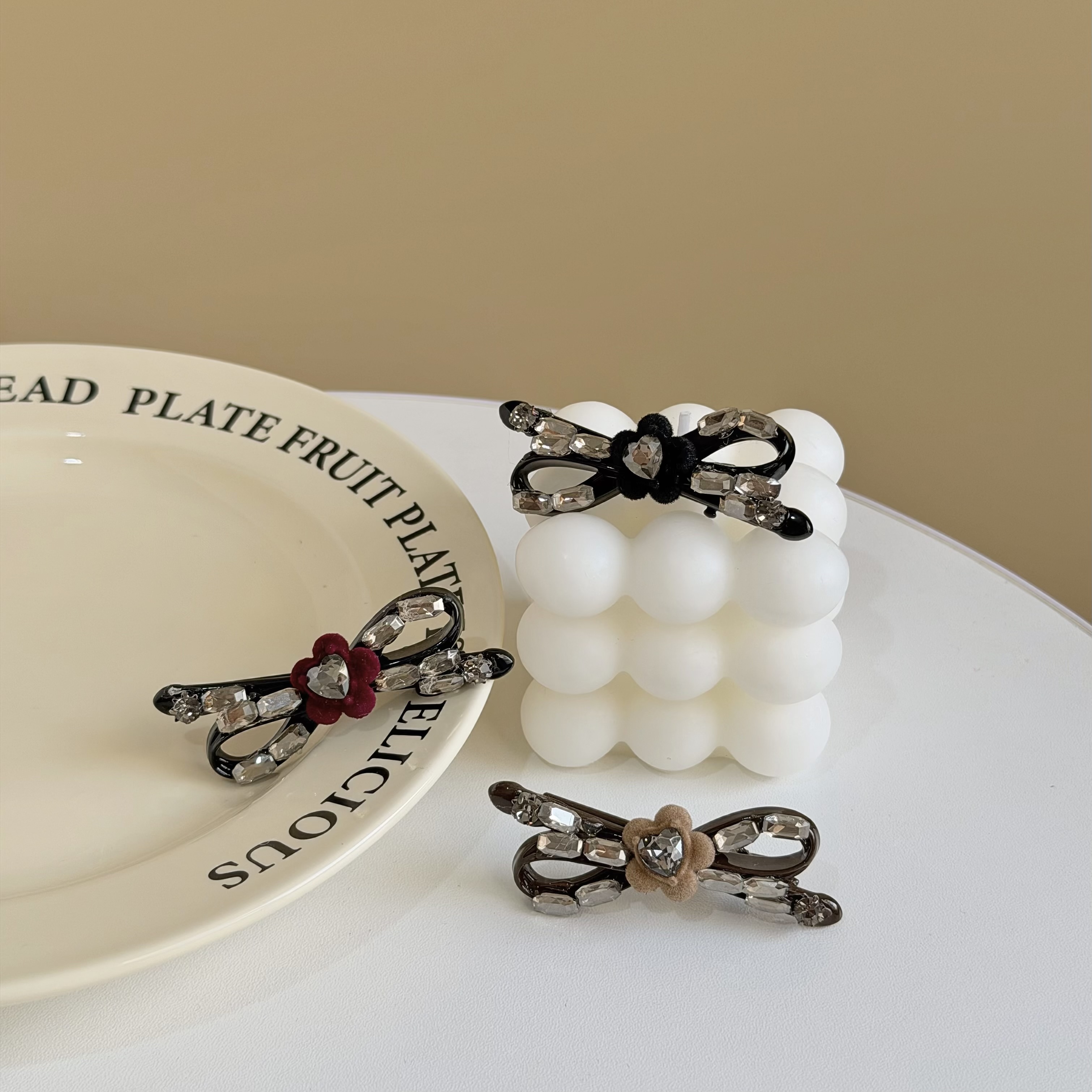 Z310排鑽絨布蝴蝶結壓夾【單支】