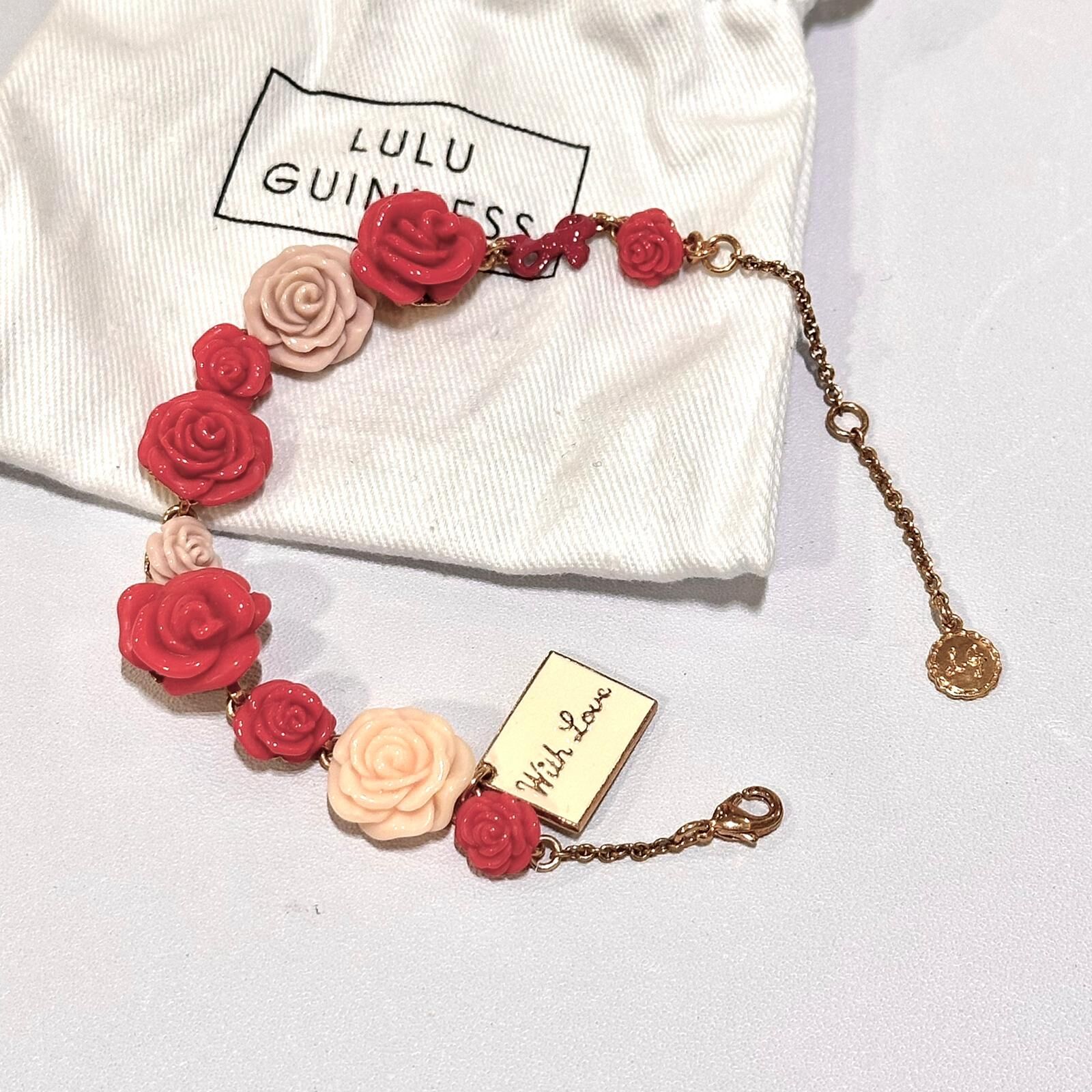 全新LULU GUINNESS 手鏈 桃紅/粉紅色玫瑰花  ROSES BRACELET WITH LOVE #BRAND NEW #香榭站正品
