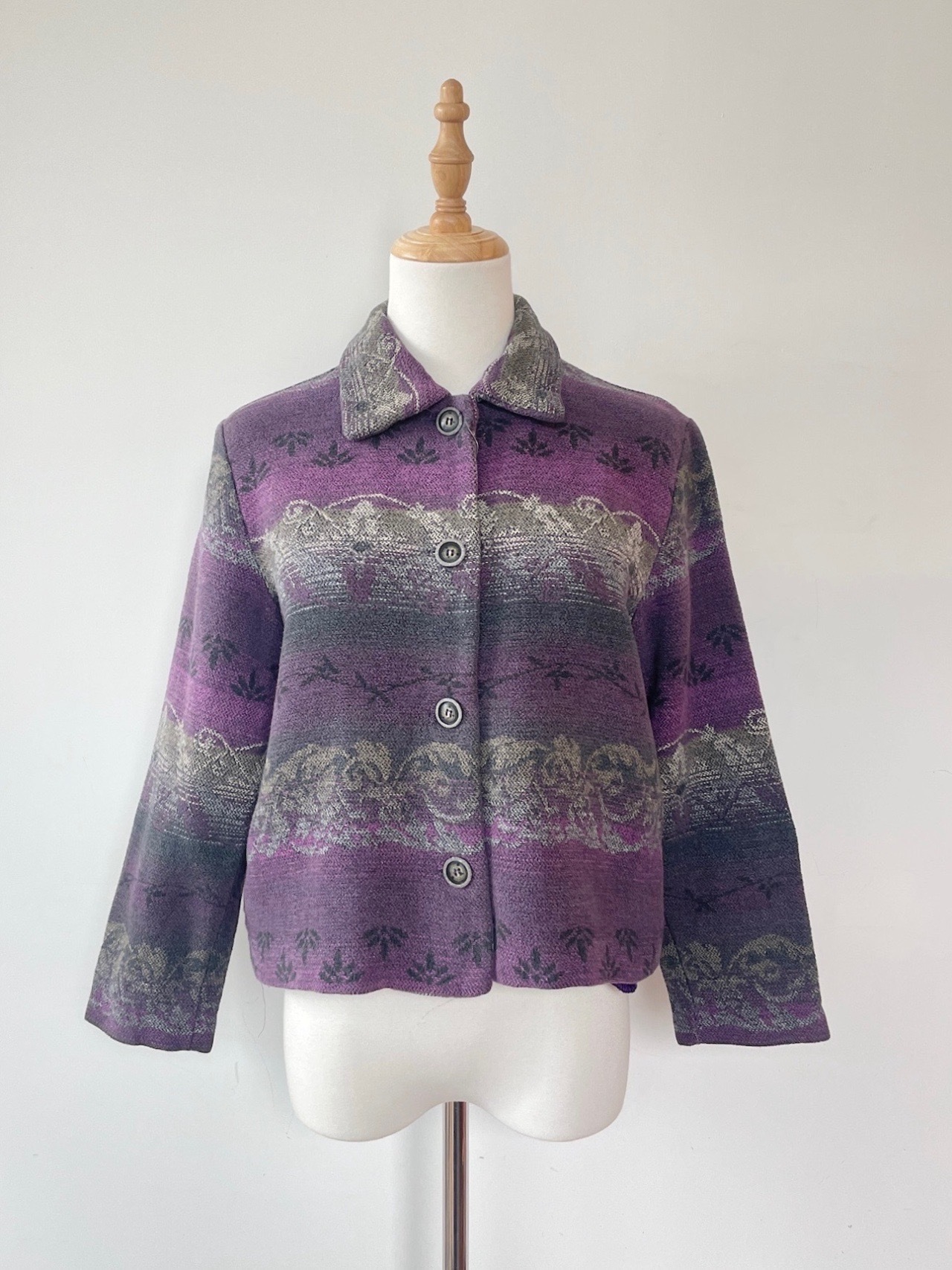 美國製灰紫色藤蔓針織長袖外套