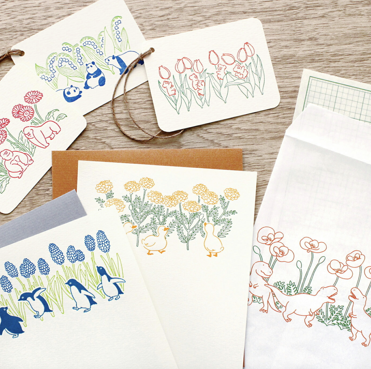 EL COMMUN｜花田與動物 孔版印刷 信紙信封組  (三款可選)