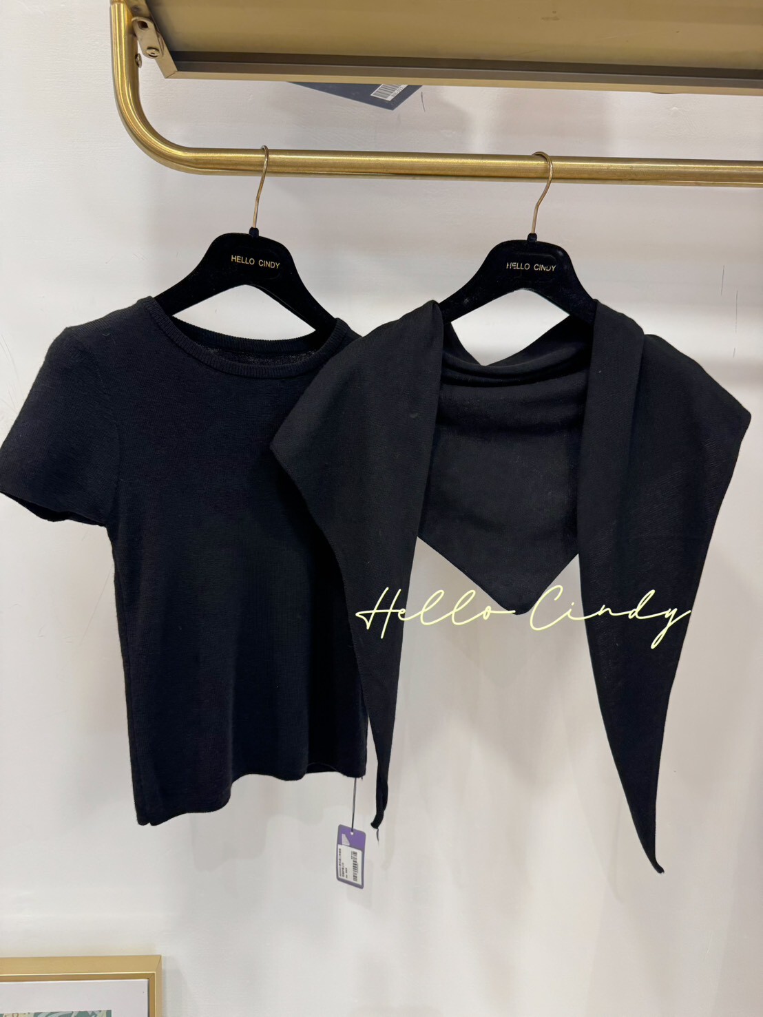 B09060-輕毛感三角披肩短袖針織上衣