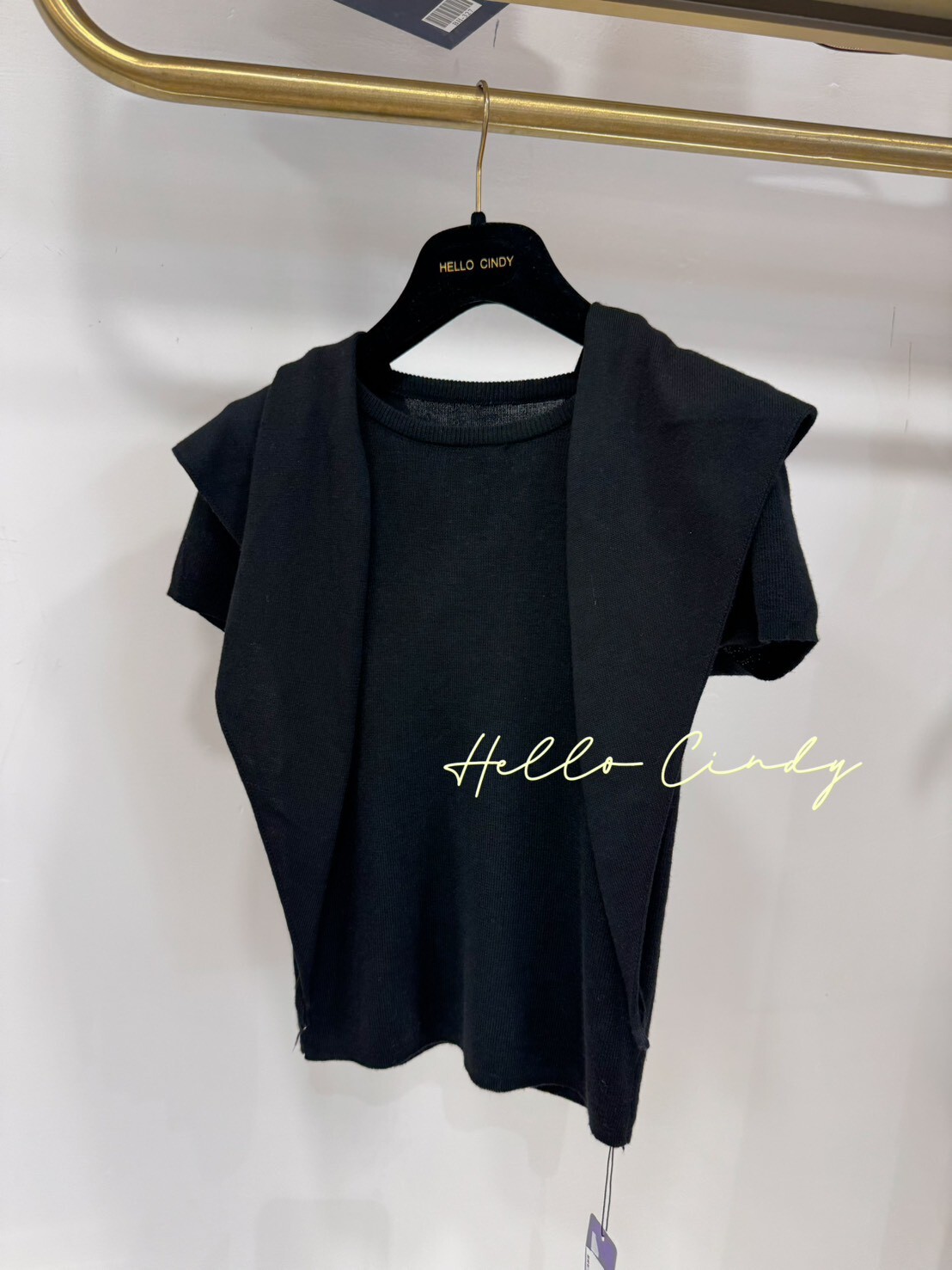 B09060-輕毛感三角披肩短袖針織上衣