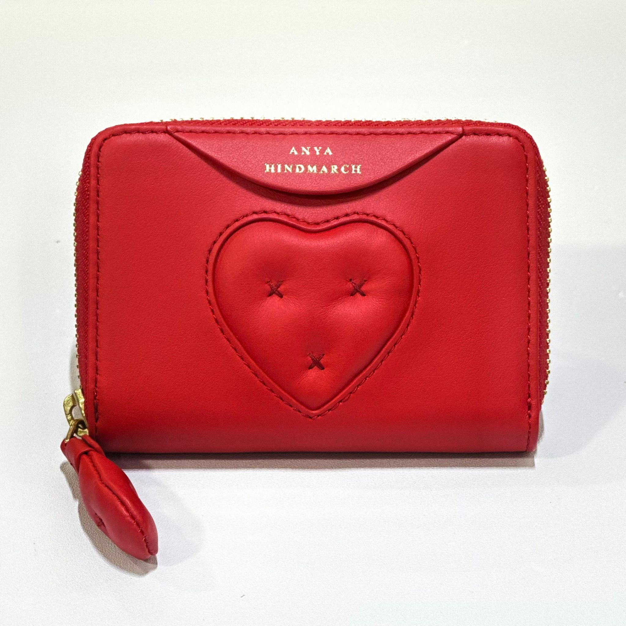 本週特價!!! 全新ANYA HINDMARCH 零錢包/短銀包/卡片套 紅色金扣小牛皮 124348 COMPACT WALLET #BRAND NEW #香榭站正品