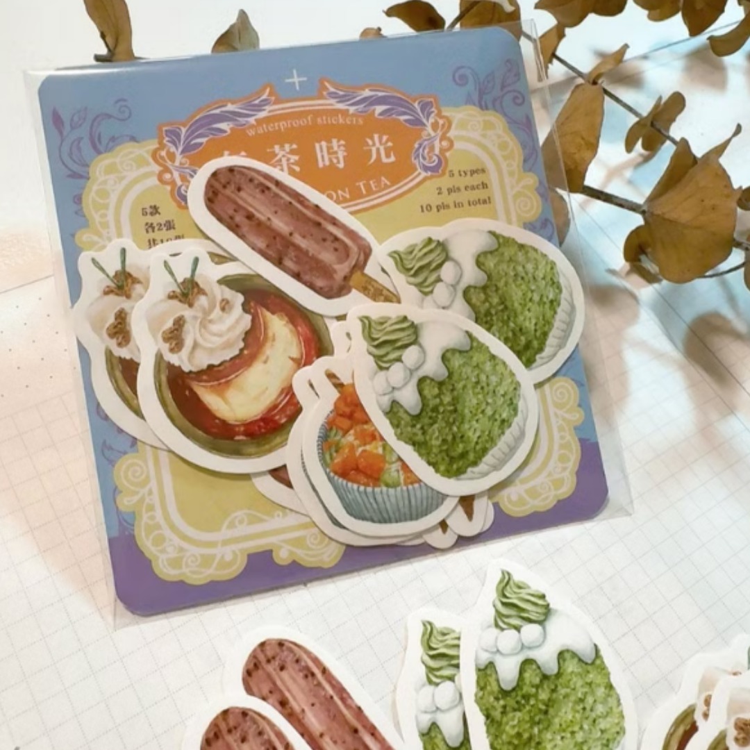 冰品 下午茶時光小貼紙組 珠光防水貼紙｜針線球 Yarnball 台灣